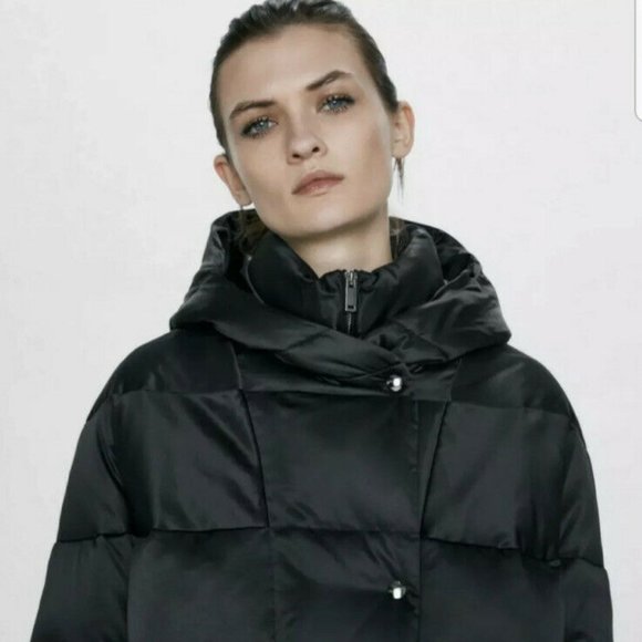 ZARA SOLD OUT WATER REPELLENT DOWN BLACK COAT - Picture 4 of 7